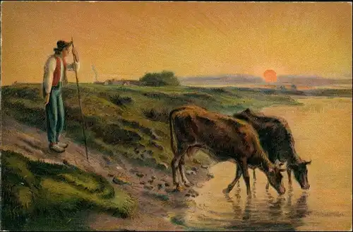 Künstlerkarte: Gemälde / Kunstwerke F. Millet Der Kuhhirte