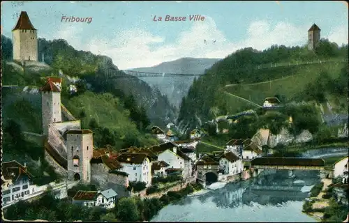 Ansichtskarte Freiburg im Üechtland Fribourg Stadtpartie 1911