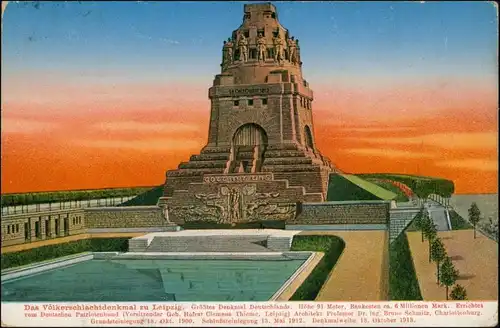 Ansichtskarte Leipzig Völkerschlachtdenkmal im Sonnenuntergang 1915