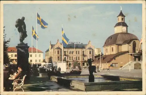 Postcard Lidköping Nya stadens torg 1953 