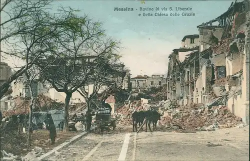 Cartoline Messina Erdbeben - zerstörte Straße 1908