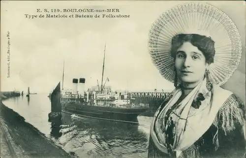 CPA Boulogne-sur-Mer Hafen, Dampfer, Tracht 1909