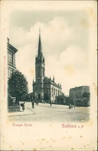 Gablonz (Neiße) Jablonec nad Nisou Straßenpartie an der Kirche 1906 Passepartout