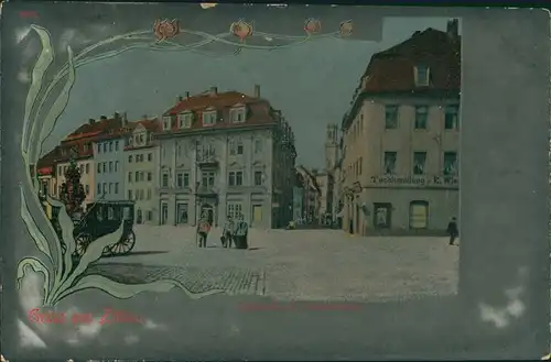 Ansichtskarte Zittau Straße und Tuchhandlung 1907