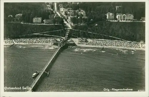 Ansichtskarte Sellin Luftbild Seesteg und Hotels 1930