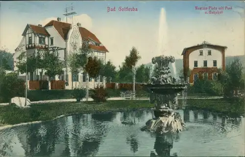 Ansichtskarte Bad Gottleuba-Berggießhübel Nostitz Platz und Bahnhof 1909
