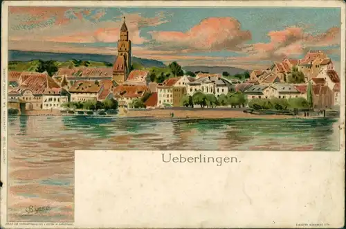 Ansichtskarte Überlingen Blick auf die Stadt Künstlerkarte Biese 1907