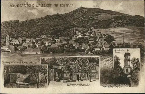 Ansichtskarte Kottmar Kottmarbaude, Stadt, Spreequelle, Turm 1926