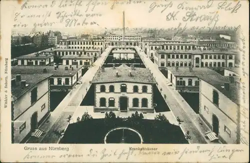 Ansichtskarte Nürnberg Blick über die Krankenhäuser 1907