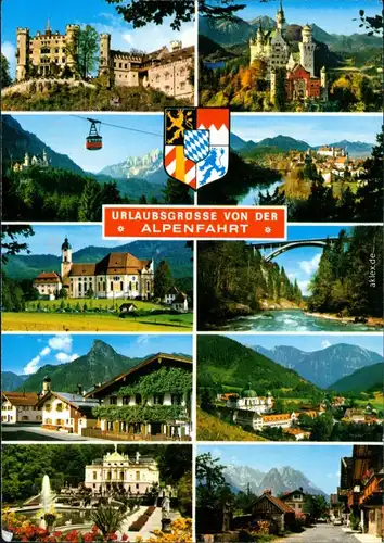 Urlaubsgrüße von der Alpenfahrt, Tegelbergbahn, Echelsbacher Brücke, Schlösser