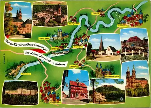 Landkarten-Ansichtskarte: Frankenland - Bad Staffelstein, Lichtenfels 1968