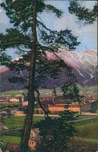 Cartoline Brixen Bressanone Panorama durch Bäume 1909 Stempel Oberbozen
