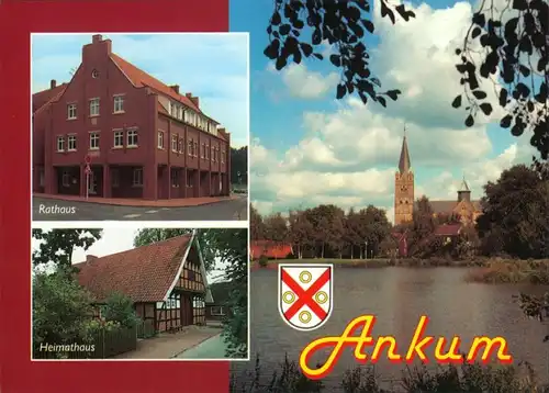 Ansichtskarte Ankum Rathaus, Heimathaus, See mit Kirche 1995