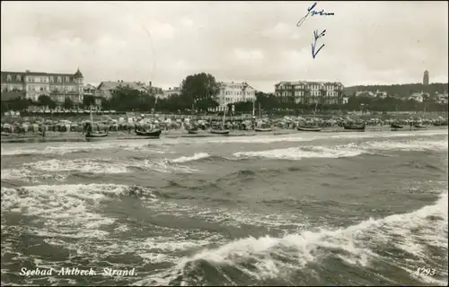 Ansichtskarte Ahlbeck (Usedom) Strandpromenade vom Meer 1939