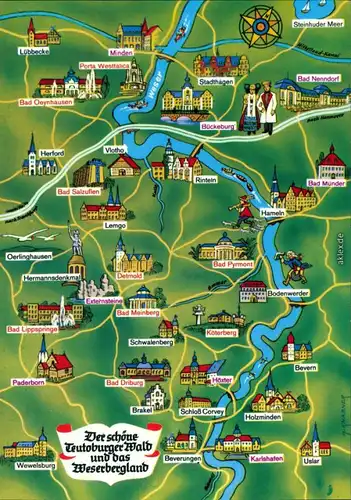 Ansichtskarte  Landkarten-Ansichtskarte: Teutoburger Wald 1985