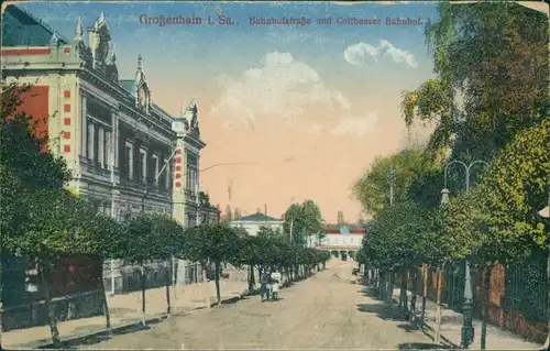 Ansichtskarte Großenhain Bahnhofstraße Cottbusser Bahnhof 1913