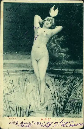 Menschen /  Erotik (Nackt - Nude) Nackte junge Frau - Irrlicht 1903