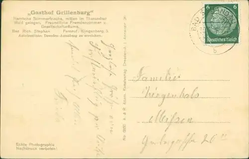 Ansichtskarte Grillenburg-Tharandt Grillenburg - 2 Bild: Gasthaus 1934