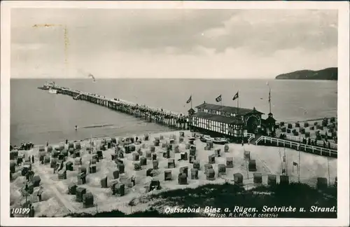 Binz (Rügen) Landungsbrücke/Seebrücke mit Brückenkopf Restaurant 1941