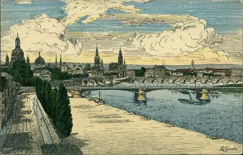 Ansichtskarte Dresden Künstlerkarte - Altstadtblick 1907