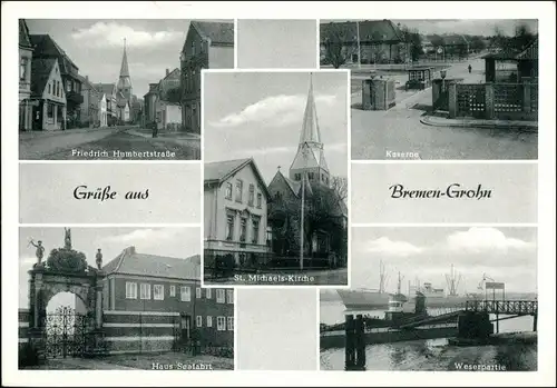 Ansichtskarte Grohn-Bremen 5 Bild: Straßen und Kaserne 1961