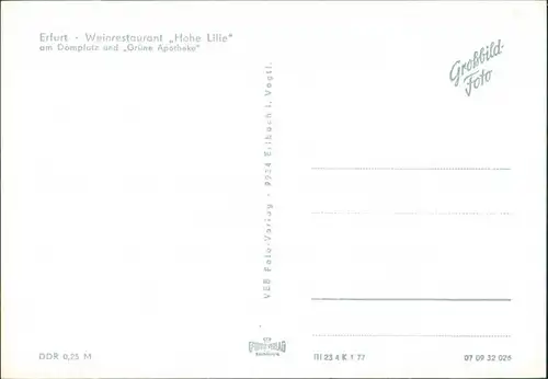 Erfurt Weinrestaurant Hohe Lilie, am Domplatz und Grüne Apotheke 1977