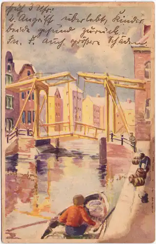Ansichtskarte  Wasserstraße mit Zugbrücke 1945