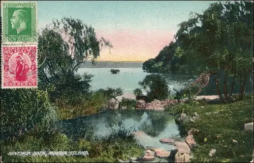 Postcard Rotorua Mokoia Island: Hinemoa's bath 1923