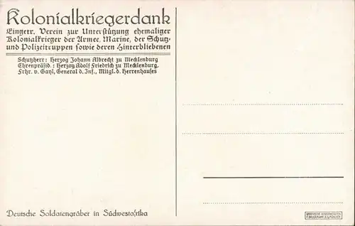 Deutsche Soldatengräber Südwestafrika, Weltkrieg, Kolonialkriegerdank 1914