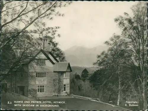 Keswick (Cumbria) Hawse end private Hotel, with Skiddaw in background 1959