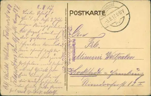 Douai Dowaai  Gebäude, Fuhrwerk, Wirtschaftskomp. 1917  Feldpoststempel