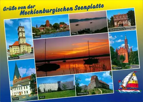 .Mecklenburg-Vorpommern Grüße von Mecklenburgische Seenplatte, Abendrot, Röbel, Klink, Malchow 2000