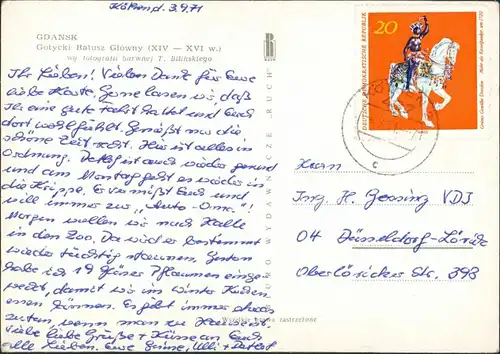 Postcard Danzig Gdańsk/Gduńsk Gotycki Ratusz Główny 1971