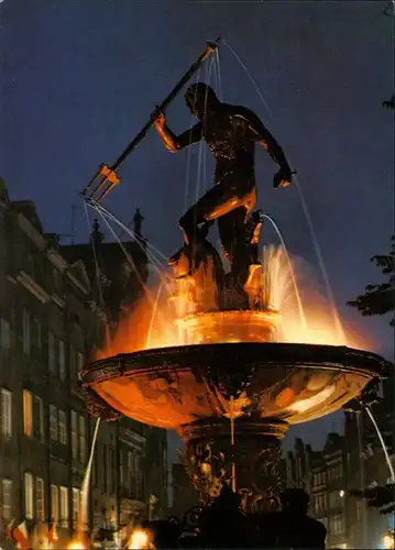 Danzig Gdańsk/Gduńsk Fontanna Neptuna/Neptunbrunnen bei Nacht 1980