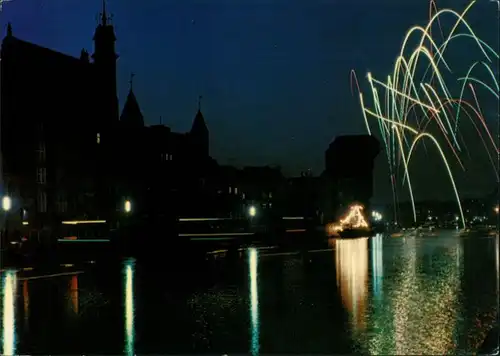 Postcard Danzig Gdańsk/Gduńsk Nad Motławą/bei Nacht, Feuerwerk 1980