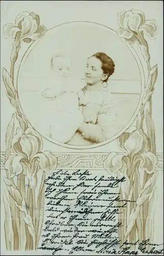 Foto  Atelierfoto: Ornament Frau und Baby 1907 Privatfoto