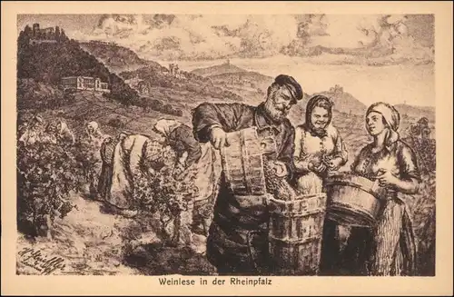 Ansichtskarte  Weinlese in der Rheinpfalz KK Landau Pfalz 1918 