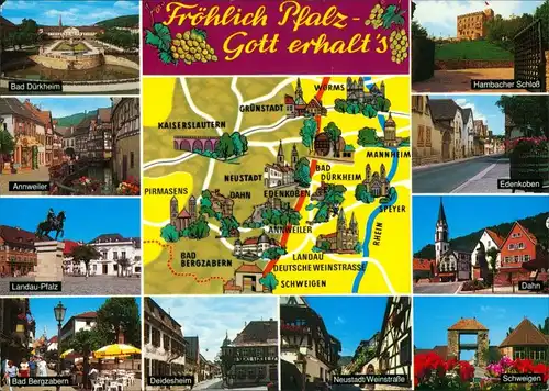 Ansichtskarte Landkarte Dahn Schweigen Fröhlich Pfalz - Gott erhalt's 1980