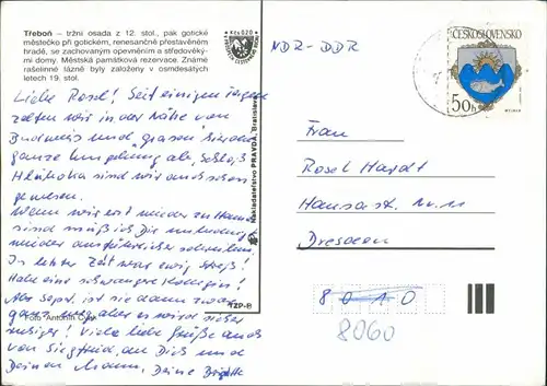 Postcard Třeboň 4 Bild Karte 1985
