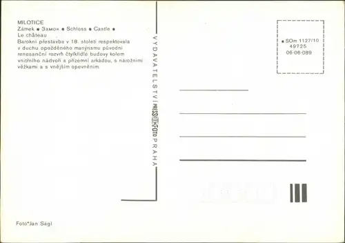 Postcard Milotitz Milotice u Kyjova zámek/Schloss Milotice 1989