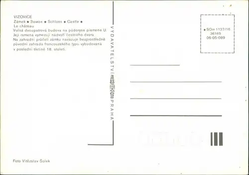 Postcard Wisowitz Zámek/Schloss 1989