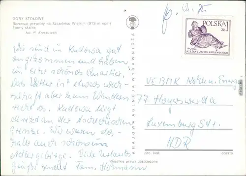 Postcard Carlsberg Karłów Gory Stolowe/Heuscheuergebirge 1975