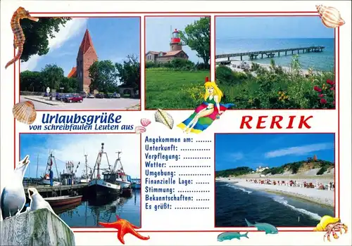 Rerik Parkplatz an Kirche, Leuchtturm, Strand, Fischerboote im Hafen 2000