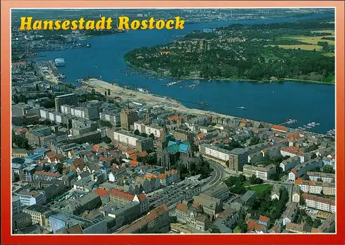 Ansichtskarte Rostock Luftbild Stadt, Hafen, Schiffe 1990