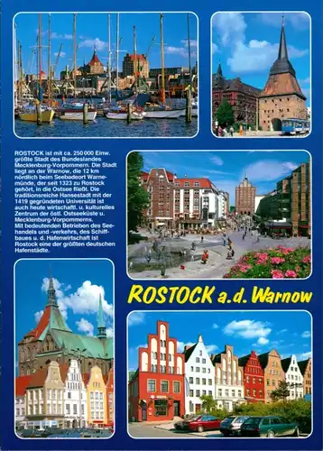 Ansichtskarte Rostock Boote im Hafen, Straßenbahn, Autos, Plätze 1990