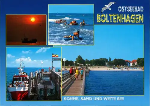 Ansichtskarte Boltenhagen Badegäste, Schiffe, Landesteg 1995