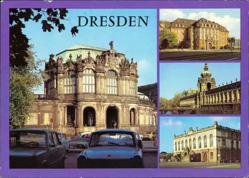 Ansichtskarte Dresden Zwinger, Landhaus, Johanneum 1987 Lila Rahmen