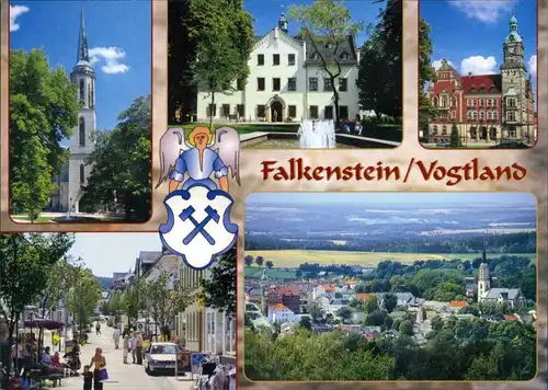 Falkenstein (Vogtland) 5 Ansichten ua. Kirche, Schloss-Strasse Ortsansicht 1989