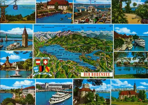 Ansichtskarte .Vorarlberg Rund um den Bodensee mit Karte von den Städten 1988