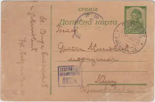 .Serbien Srbija (Србија) zensur Militärpost - Belgrad 1944